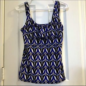 Ann Taylor Sleeveless Blouse small Geo pattern blue, gray, black, white design